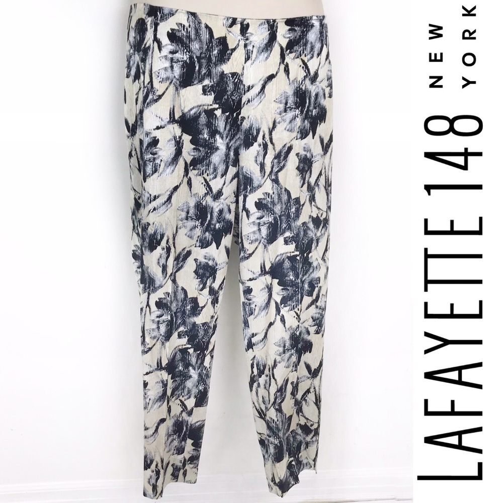 Lafayette 148 New York Navy Floral Cropped Pants